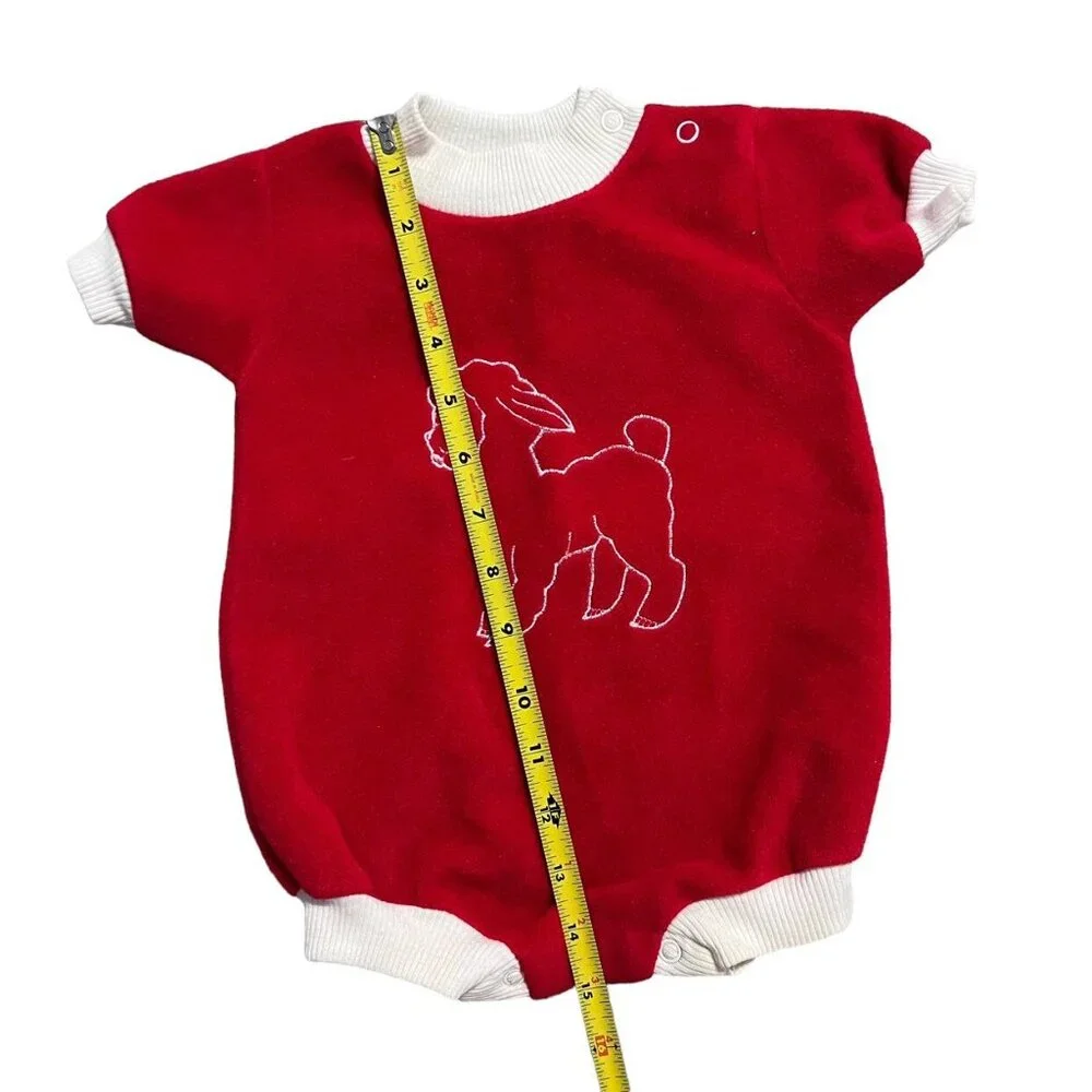 Vintage 9m Red Fleece Lamb Bubble Romper